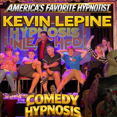 Kevin Lepine hypnotized volunteers acting hilarious on stage during a live comedy hypnosis performance.